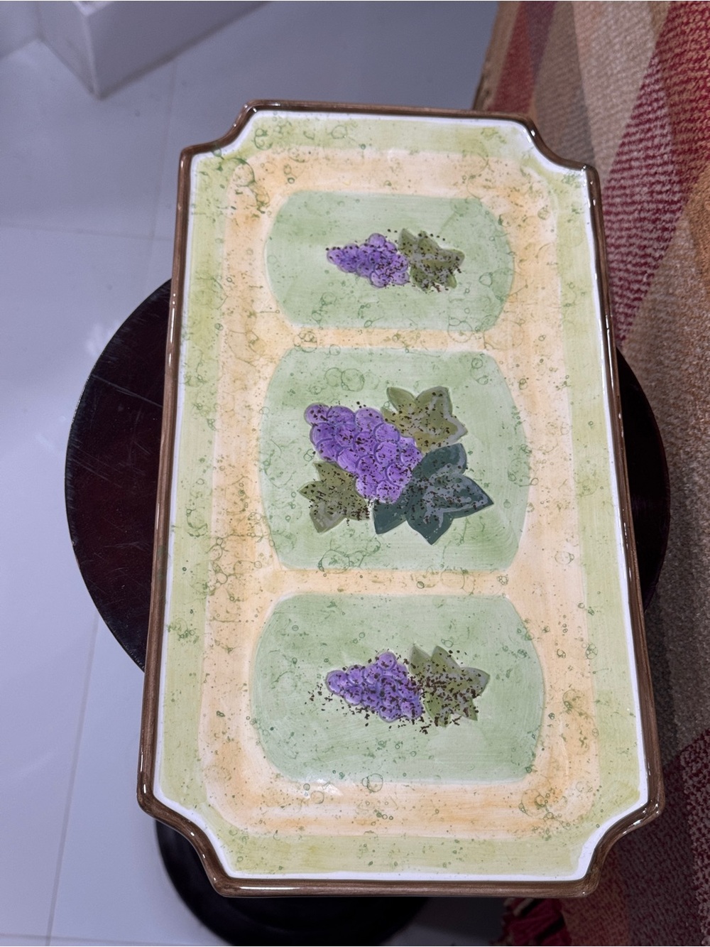 Portmeirion Hand-Painted Grapes Ceramic Serving Tray Purple, Green Cream